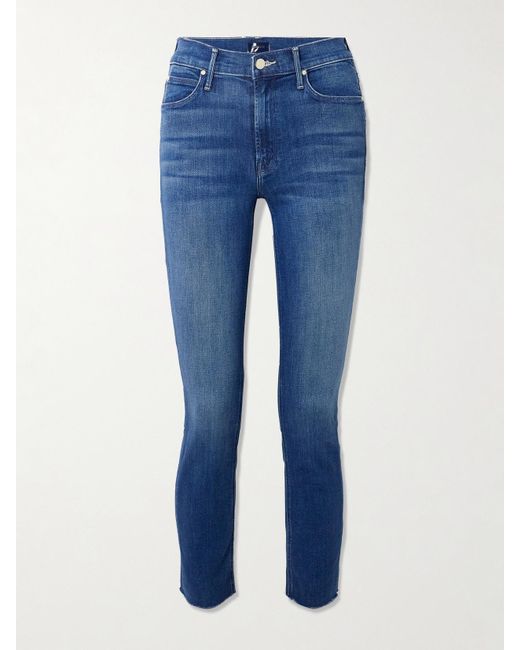 Mother Blue The Dazzler Ankle Frayed Mid-Rise Slim-Leg Jeans