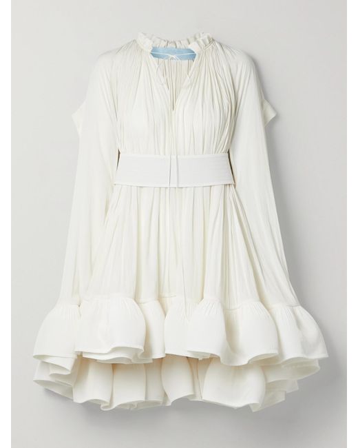 Lanvin Natural Cape-Effect Tie-Detailed Crepe Mini Dress