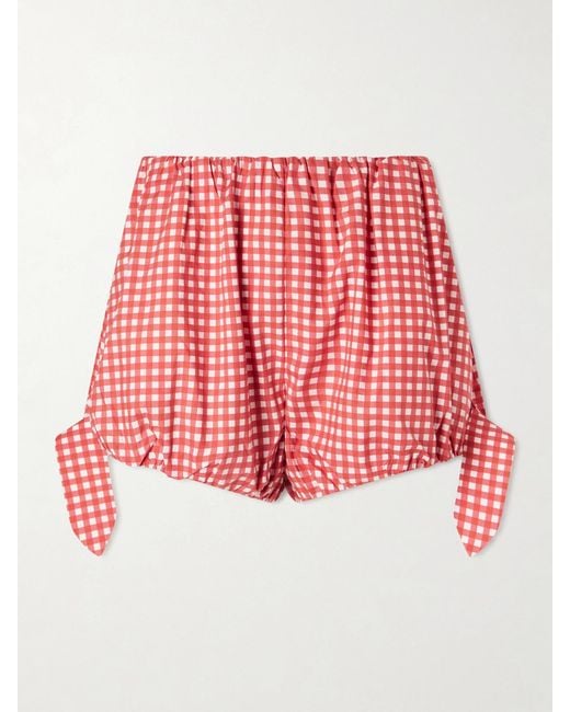 Posse Red Rosie Tie-Detailed Checked Cotton-Poplin Shorts