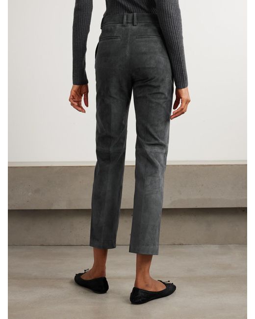 Joseph Gray Coleman Stretch-Suede Slim-Leg Pants