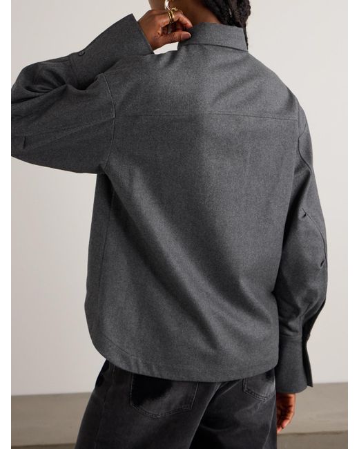 The Attico Gray Eliza Asymmetric Wool-Blend Shirt