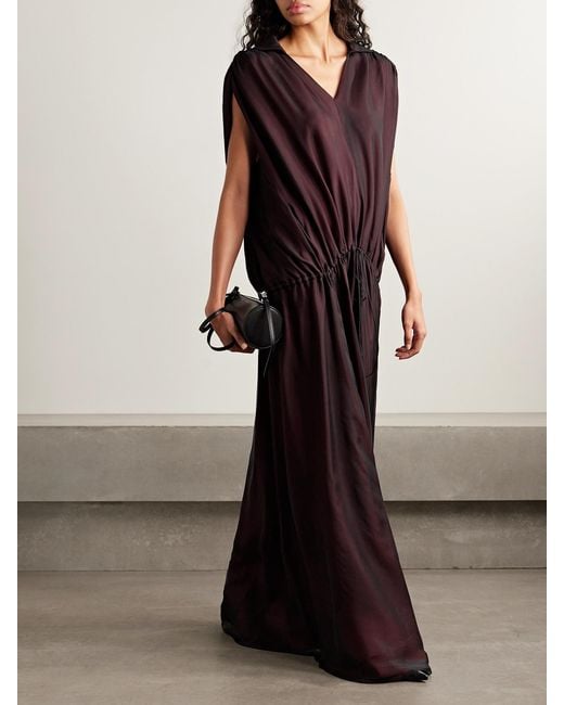 Kallmeyer Purple Gillian Layered Gathered Silk-Chiffon Maxi Dress