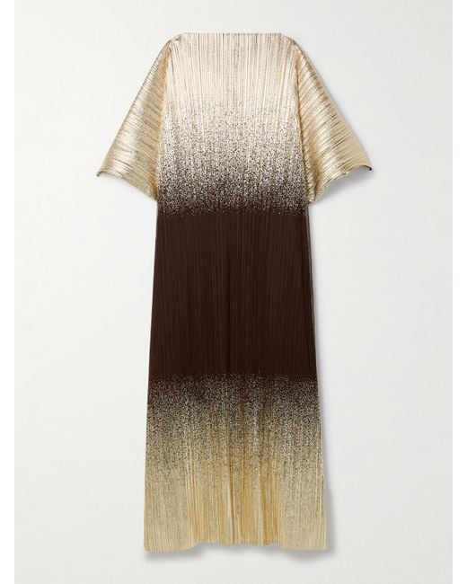 ‎Dima Ayad Natural Cocoon Metallic Plissé-Tulle Gown