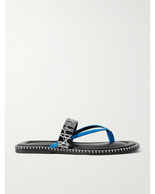 Dries Van Noten Blue Whipstitched Croc-Effect Leather Sandals