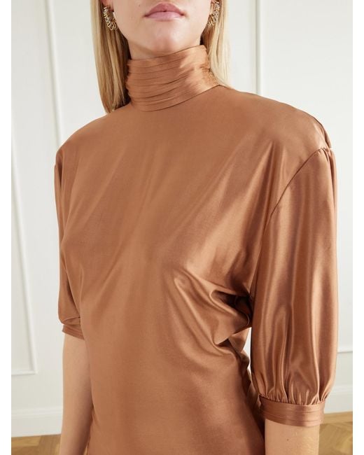 Rabanne Brown Stretch-Satin Turtleneck Blouse