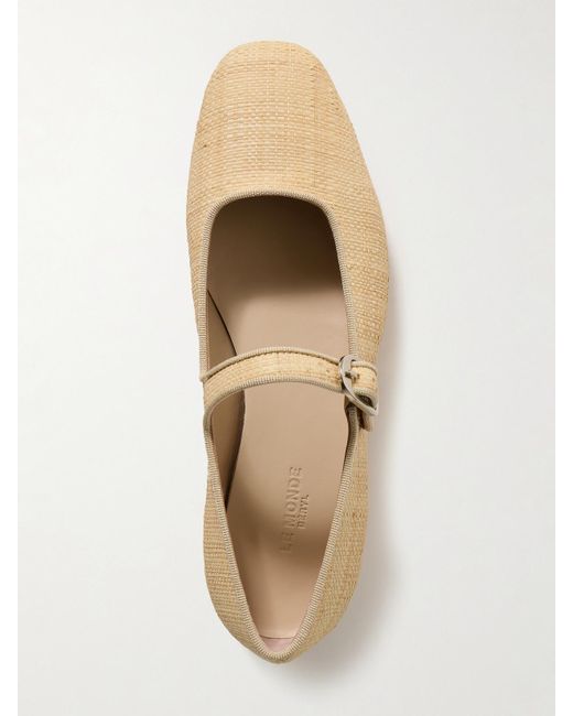 Le Monde Beryl White Grosgrain-Trimmed Raffia Mary Jane Ballet Flats