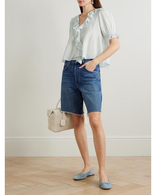 Doen White Henri Ruffled Pintucked Organic Cotton-Voile Top