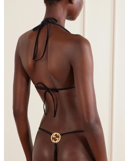 Gucci Black Interlocking G-Detailed Bikini