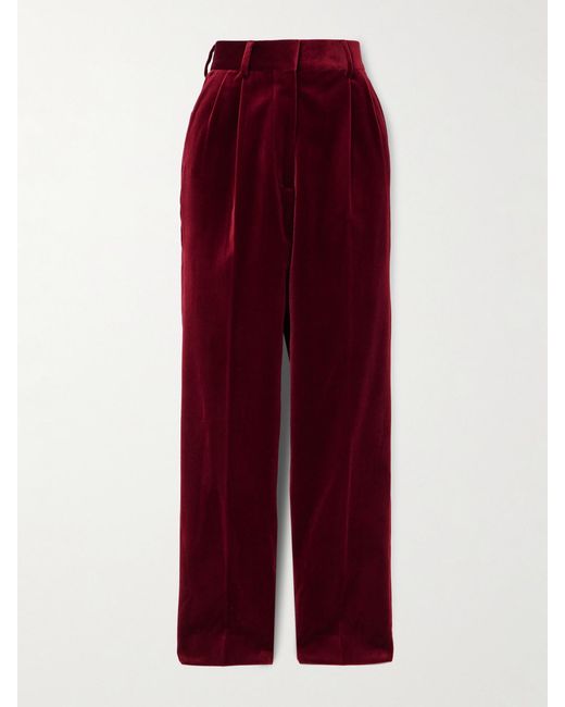 Blazé Milano Red Fox Pleated Cotton-Velvet Straight-Leg Pants