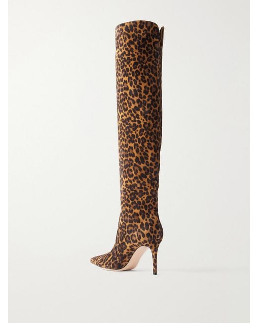 Gianvito Rossi Brown Hansen Cuissard 85 Leopard-Print Suede Over-The-Knee Boots