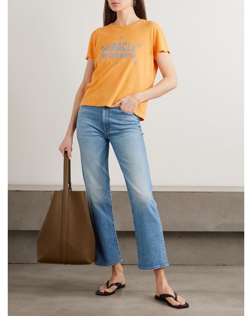 Mother Blue The Kick It Ankle Mid-Rise Bootcut Jeans