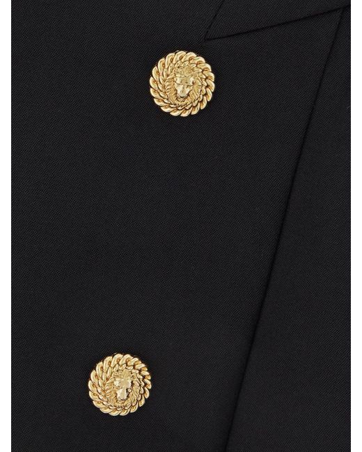 Balmain Black Minirock Aus Grain De Poudre Aus Wolle Mit Falten Und Zierknöpfen