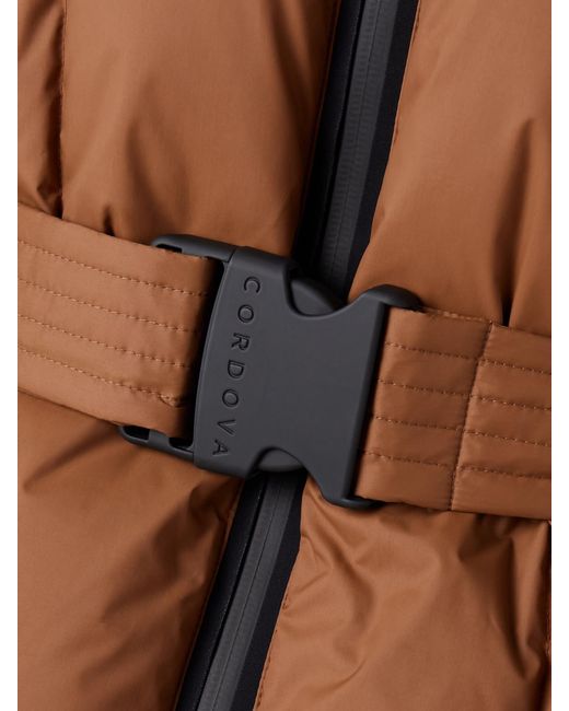CORDOVA Brown The Monterosa Hooded Belted Quilted Recycled Down Ski Jacket