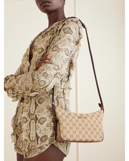 Gucci Natural Gg Supreme-Jacquard Leather-Trimmed Canvas Shoulder Bag