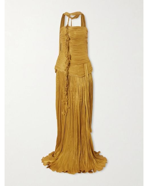 Marmar Halim Metallic Trägerlose Robe Aus Plissiertem Satin