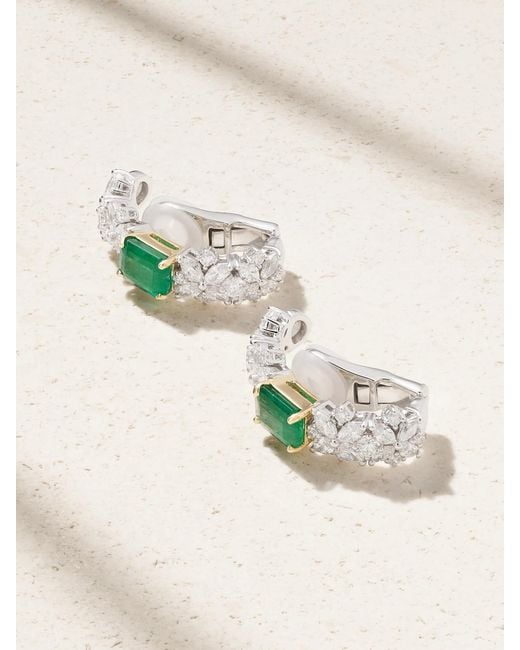 YEPREM Natural 18-Karat And, Diamond And Emerald Clip Earrings