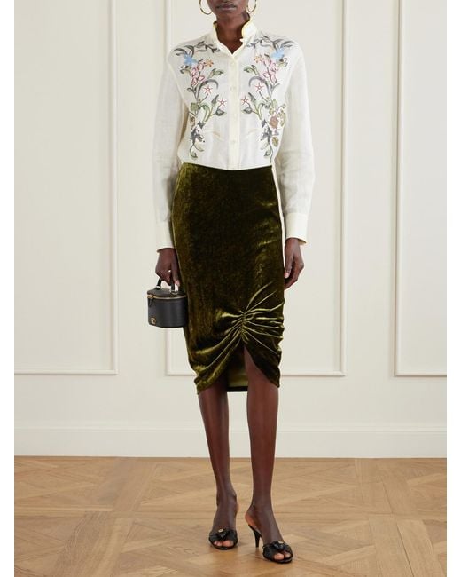 Valentino Garavani Green Ruched Velvet Skirt
