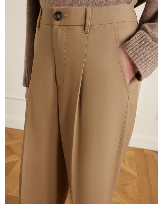Maria McManus Natural Cropped Pleated Wool-Blend Wide-Leg Pants