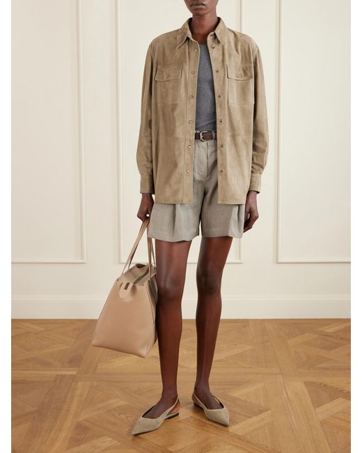 Brunello Cucinelli Natural Pleated Linen Shorts