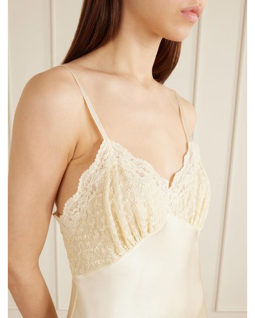 Saint Laurent Natural Lace-Trimmed Satin-Satin Mini Dress