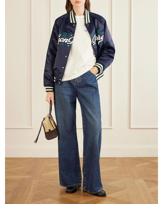 Aimé Leon Dore Blue Logo-Embroidered Satin Padded Varsity Jacket