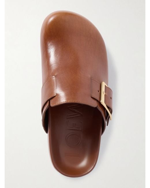 Loewe Brown Ease Buckled Leather Mules