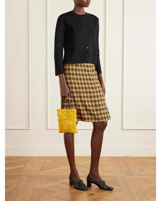 Valesque Yellow Thea Leather-Trimmed Crushed-Velvet Tote