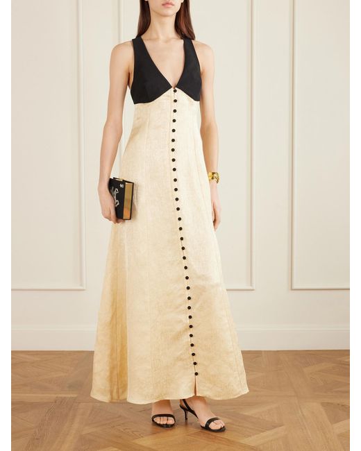 Rosie Assoulin Natural Row, Row, Row Your Buttons Linen-Blend Maxi Dress