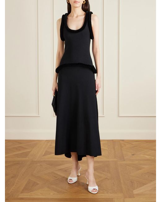 DIOTIMA Black Basseterre Velvet-Trimmed Jersey Maxi Dress