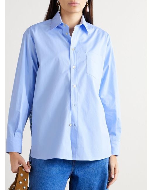 Etro Blue Paisley-Print Silk Twill-And Cotton-Poplin Shirt