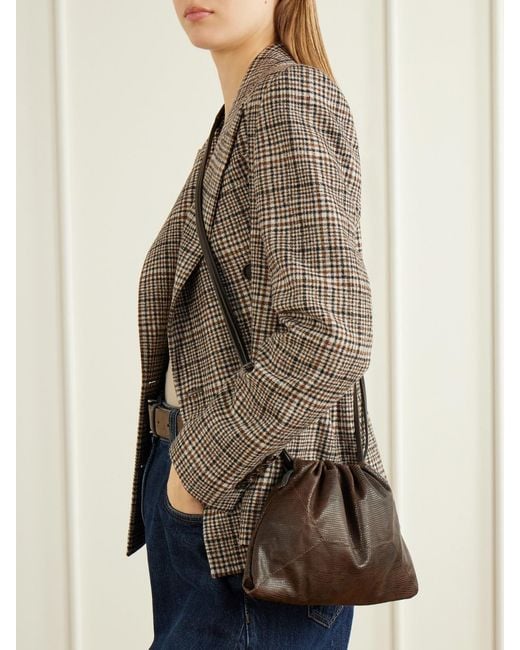 Brunello Cucinelli Brown Monili-Embellished Lizard-Effect Leather Shoulder Bag