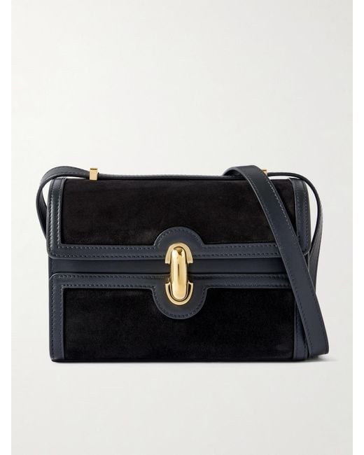 SAVETTE Black Symmetry 19 Schultertasche Aus Veloursleder Mit Lederbesätzen
