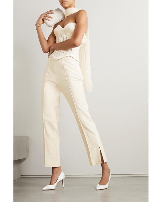Danielle Frankel Natural Anika Strapless Cotton-Blend Twill, Tulle And Plissé-Satin Bustier Top