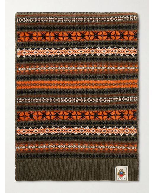 Bally Black Fair Isle Wool Scarf