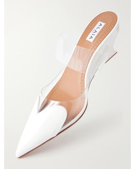 Alaïa Natural Le Cœur 60 Patent-Leather And Pvc Wedge Mules