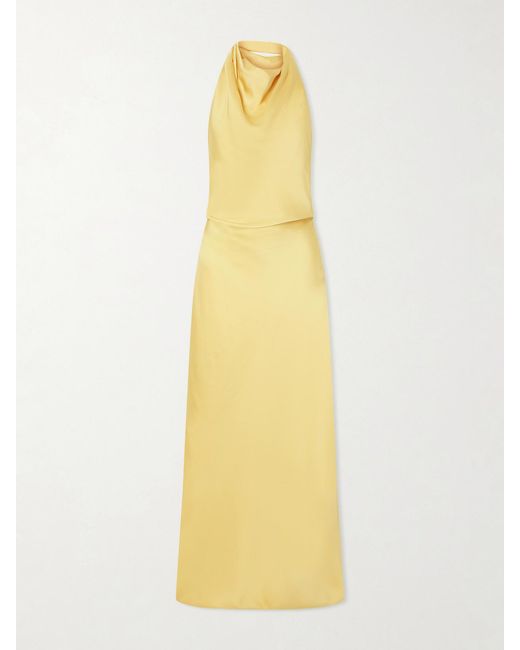 Jonathan Simkhai Yellow Reannon Draped Satin Halterneck Gown