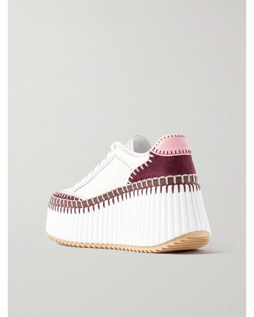 Chloé Nama Embroidered Suede-Trimmed Leather Platform Sneakers