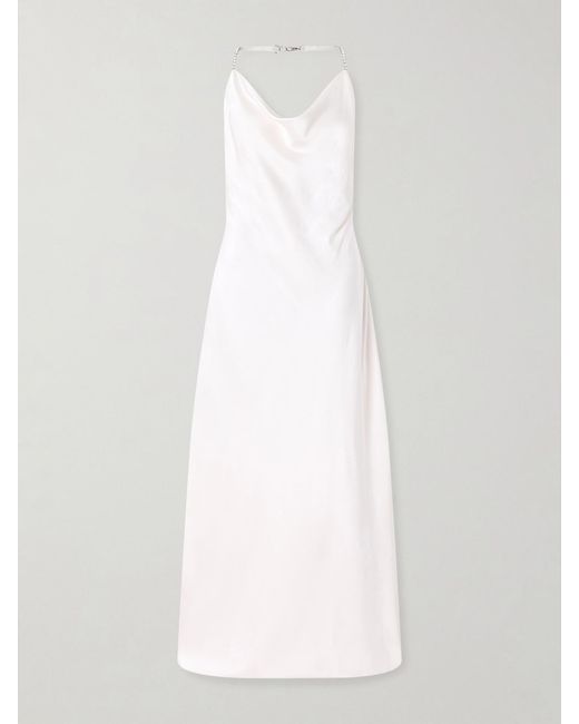 Stella McCartney White Crystal-Embellished Satin-Crepe Halterneck Gown