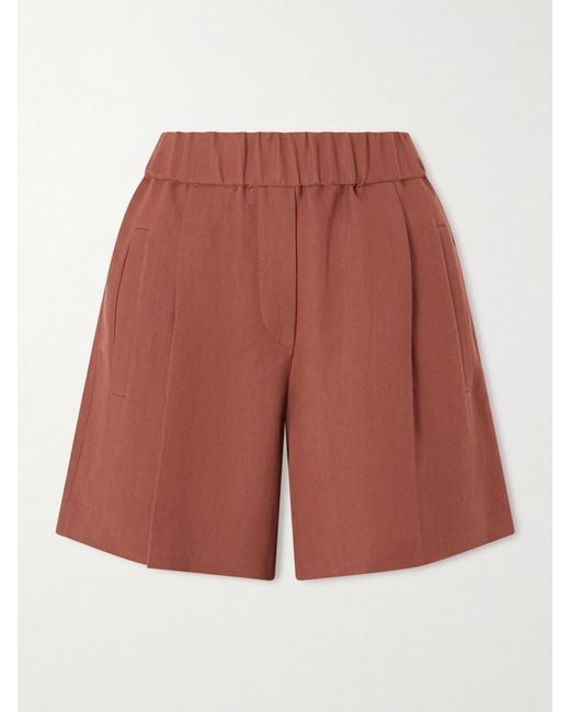 Brunello Cucinelli Red Shorts Mit Geradem Bein Aus Twill Mit Falten