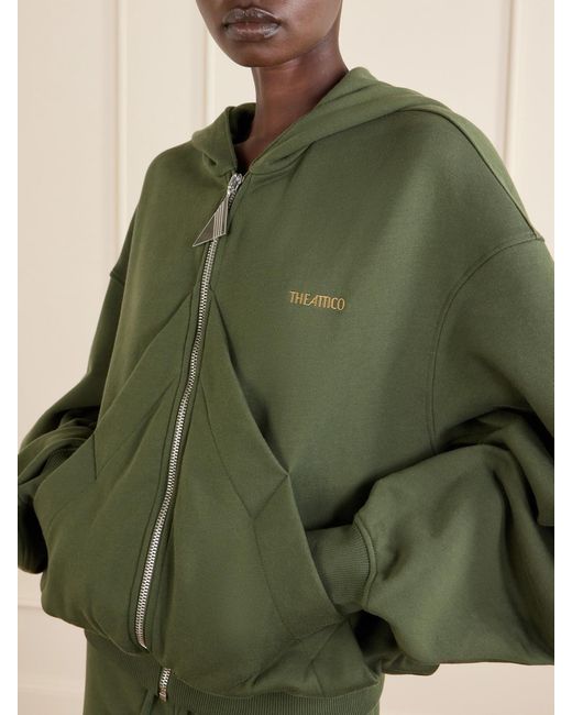 The Attico Green Cotton-Jersey Zip-Up Hoodie