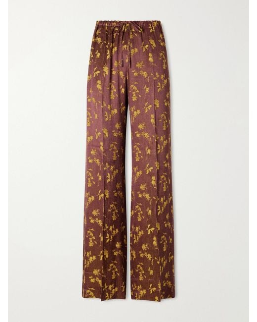 Dries Van Noten Brown Floral-Jacquard Satin Wide-Leg Pants