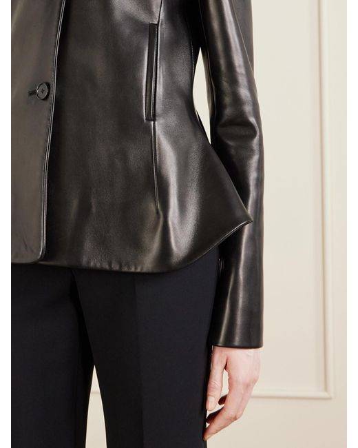Khaite Black June Hooded Peplum Leather Jacket