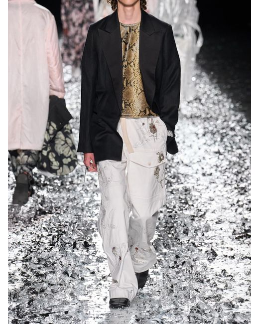 Blazer Oversize À Double Boutonnage En Serge De Laine, Lin Et Soie Mélangés Dries Van Noten en coloris Black