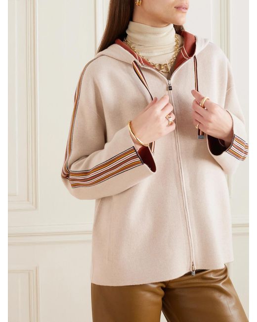 Loro Piana Natural Webbing-Trimmed Cashmere Hoodie