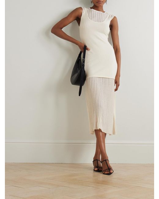 Loulou de Saison White Ada Mehrlagiges Midikleid Aus Einer Gerippten Baumwollmischung