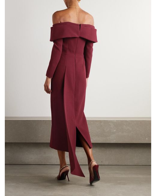 Emilia Wickstead Derika Off-The-Shoulder Pleated Textured-Crepe Gown