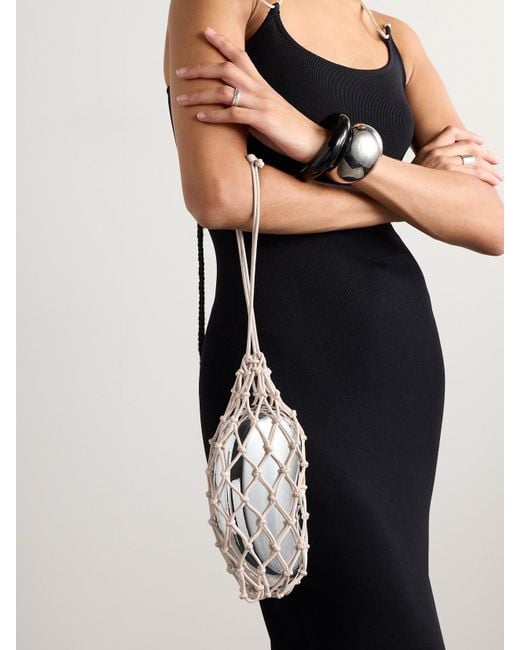 Cult Gaia White Tallulah-Tone And Macramé Leather Clutch