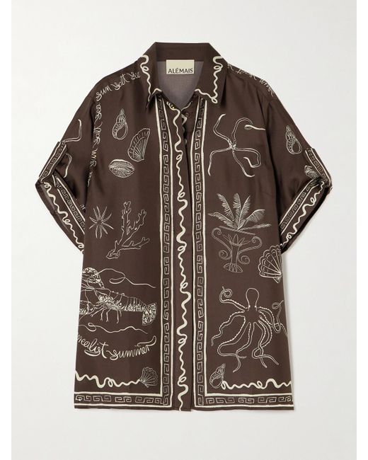 ALÉMAIS Brown Sam Pauletto Sammy Printed Silk-Twill Shirt