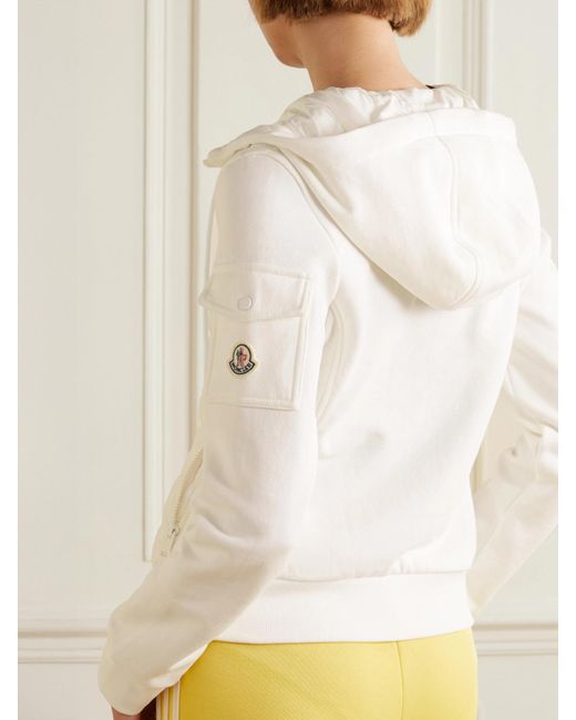 Moncler White Paneled Cotton-Blend Terry And Quilted Shell Down Hoodie