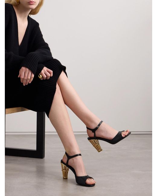 Ferragamo Black Nikla Lizard-Effect Leather Sandals